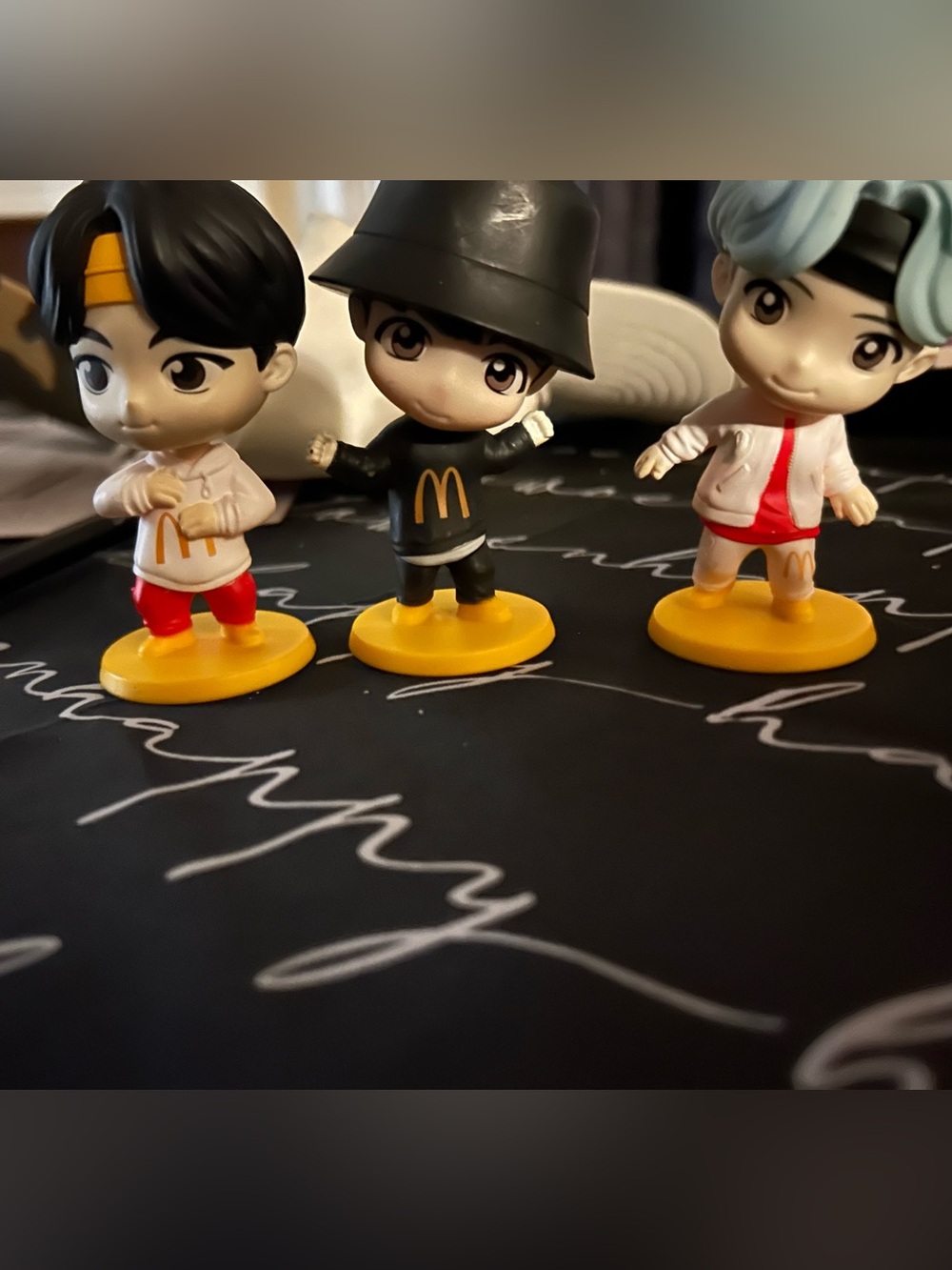 McDonald's Mini Kawaii Trio Figures in Black, Yellow, Red